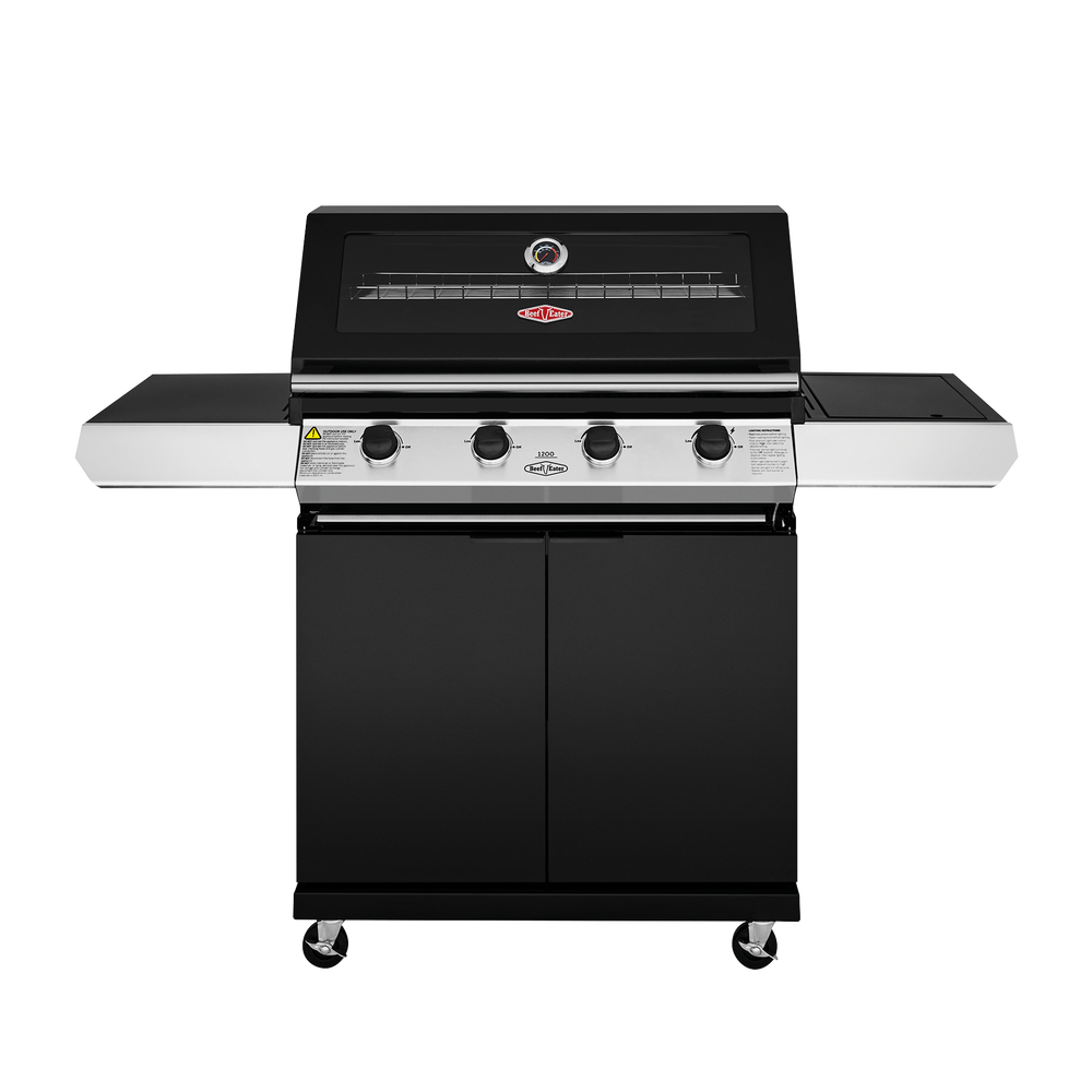 Beefeater 1200 Series 4 burner BBQ & trolley with side burner, black enamel- BMG1241BB