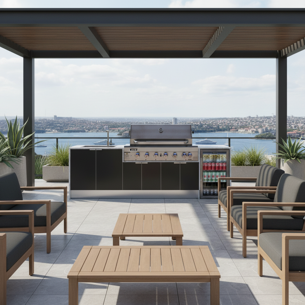 Grillhound Outdoor Kitchen With Euro Alfresco BBQ, Fridge And Sink Package - GE283