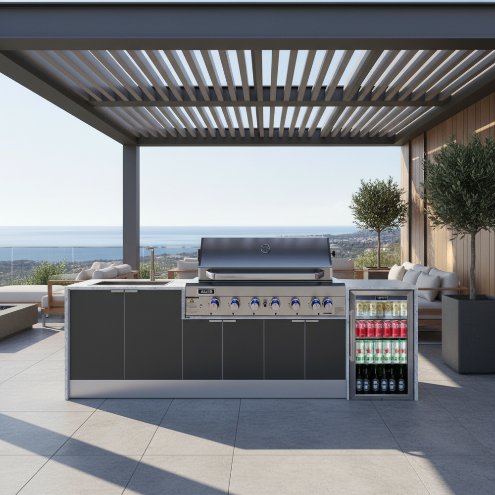 Grillhound Outdoor Kitchen With Euro Alfresco BBQ, Fridge And Sink Package - GE283