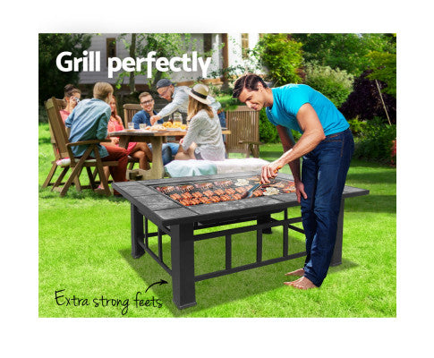 Fire Pit BBQ Grill Stove Table Ice Pits Patio Fireplace Heater 3 IN 1
