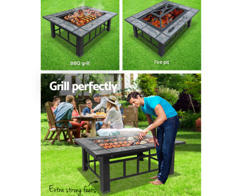 Fire Pit BBQ Grill Table Outdoor Garden Patio Camping Wood Charcoal Fireplace