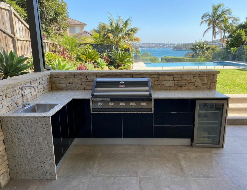 Grillhound L Shape Outdoor Kitchen With Beefeater BBQ And Fridge - GBL3X15