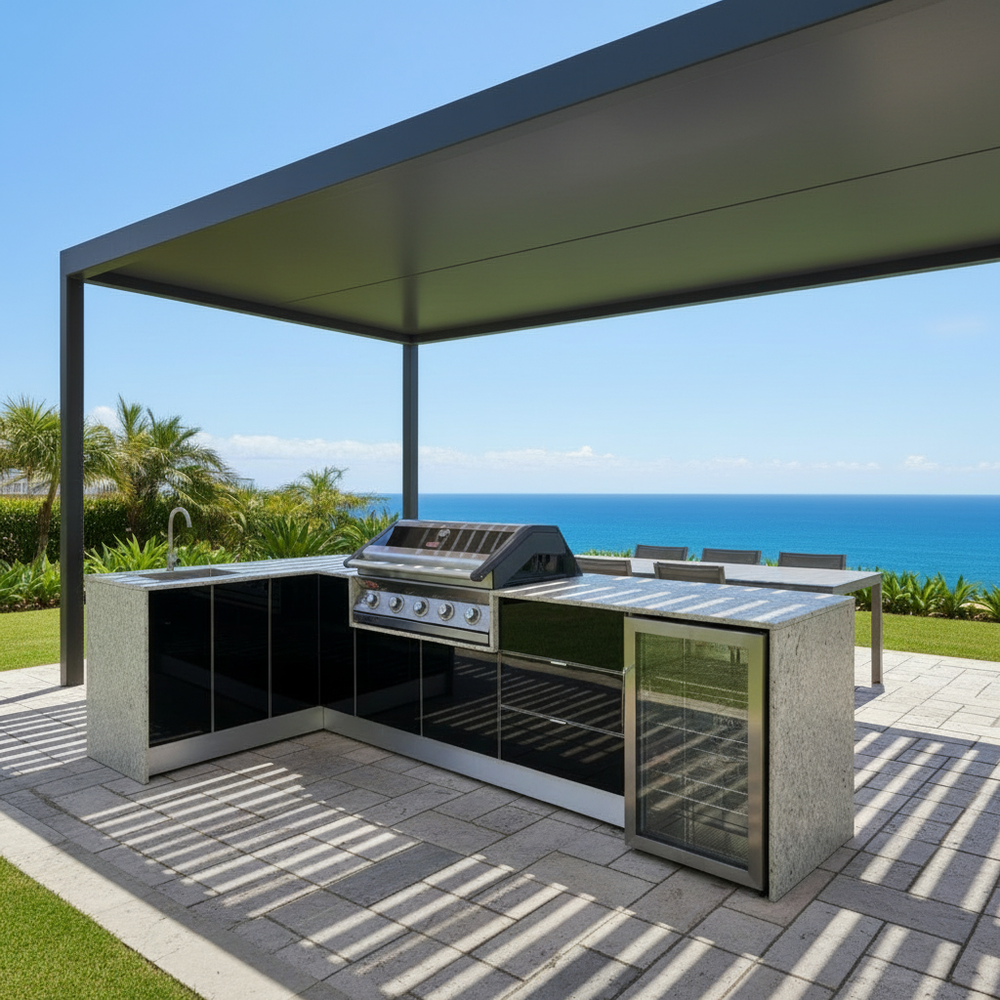 Grillhound L Shape Outdoor Kitchen With Beefeater BBQ And Fridge - GBL3X15