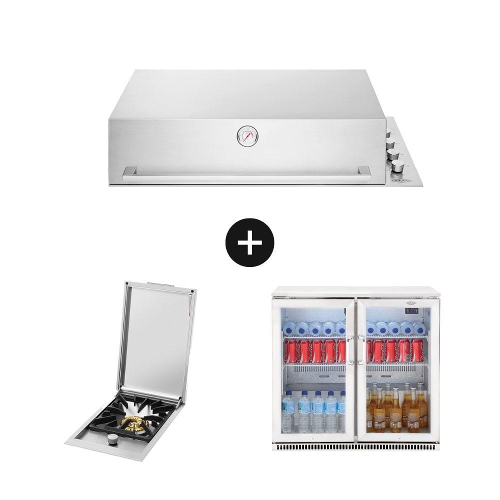 Beefeater Signature ProLine With Lid + Side Burner + Beefeater Outdoor Fridge Bundle