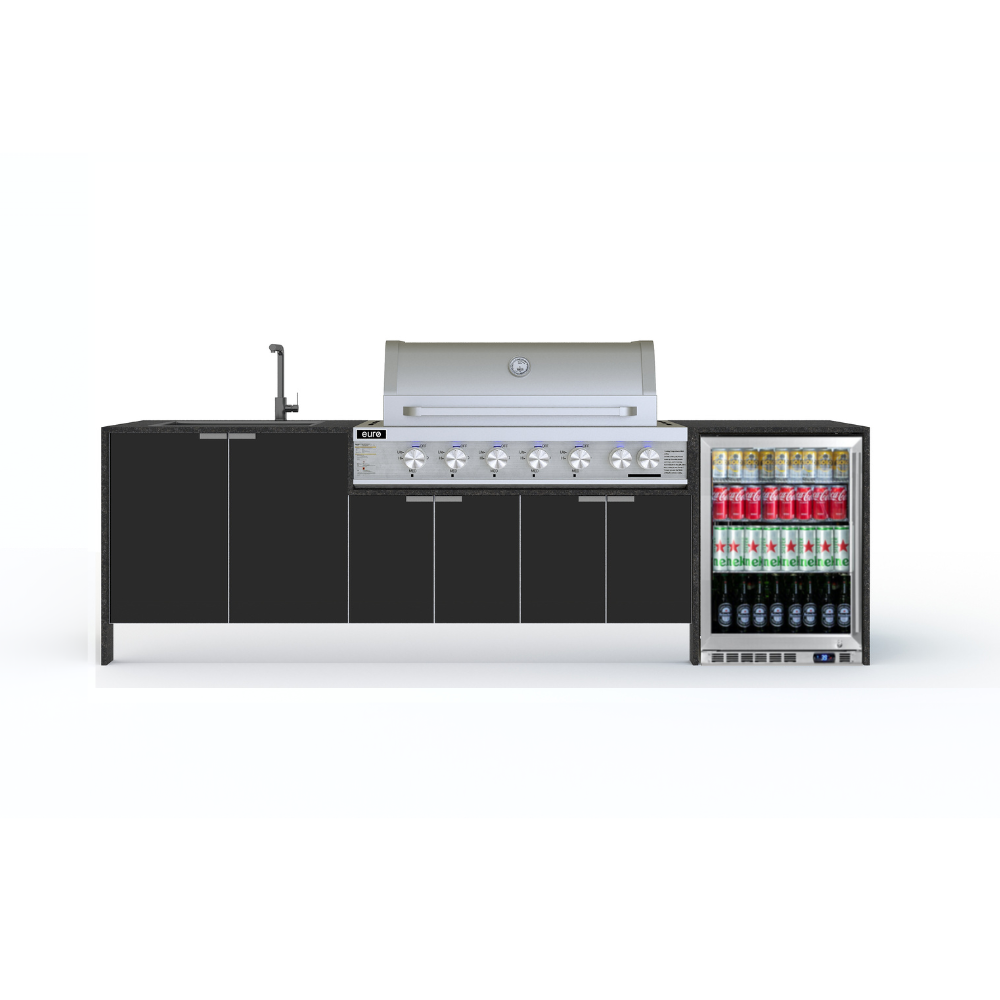 Grillhound Outdoor Kitchen With Euro Alfresco BBQ, Fridge And Sink Package - GE283