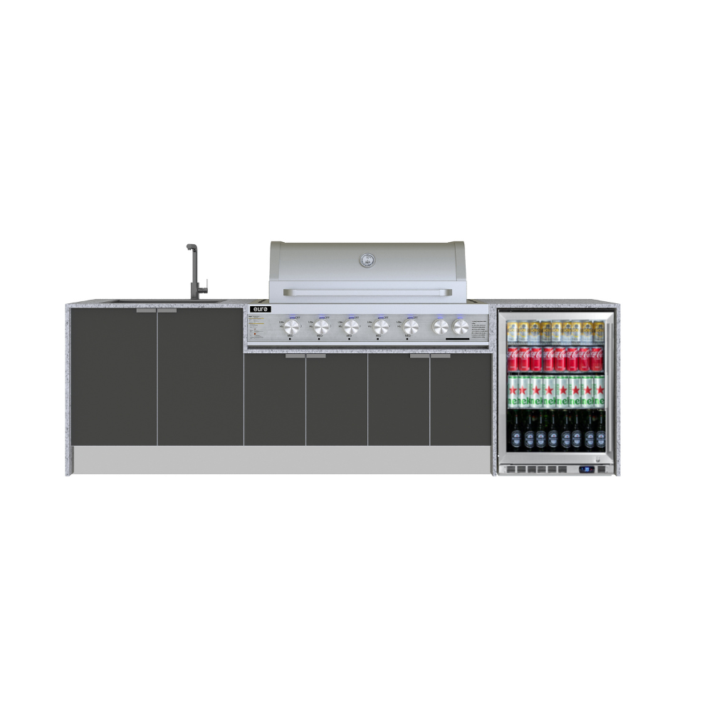 Grillhound Outdoor Kitchen With Euro Alfresco BBQ, Fridge And Sink Package - GE283