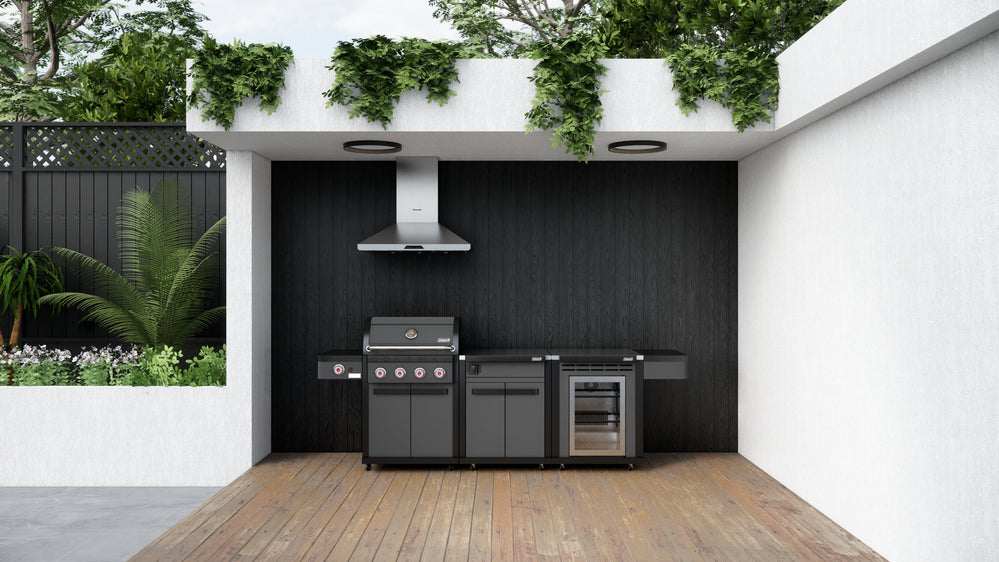 Coleman Revolution 4 Burner BBQ  With Cabinet And Fridge In Black Matte