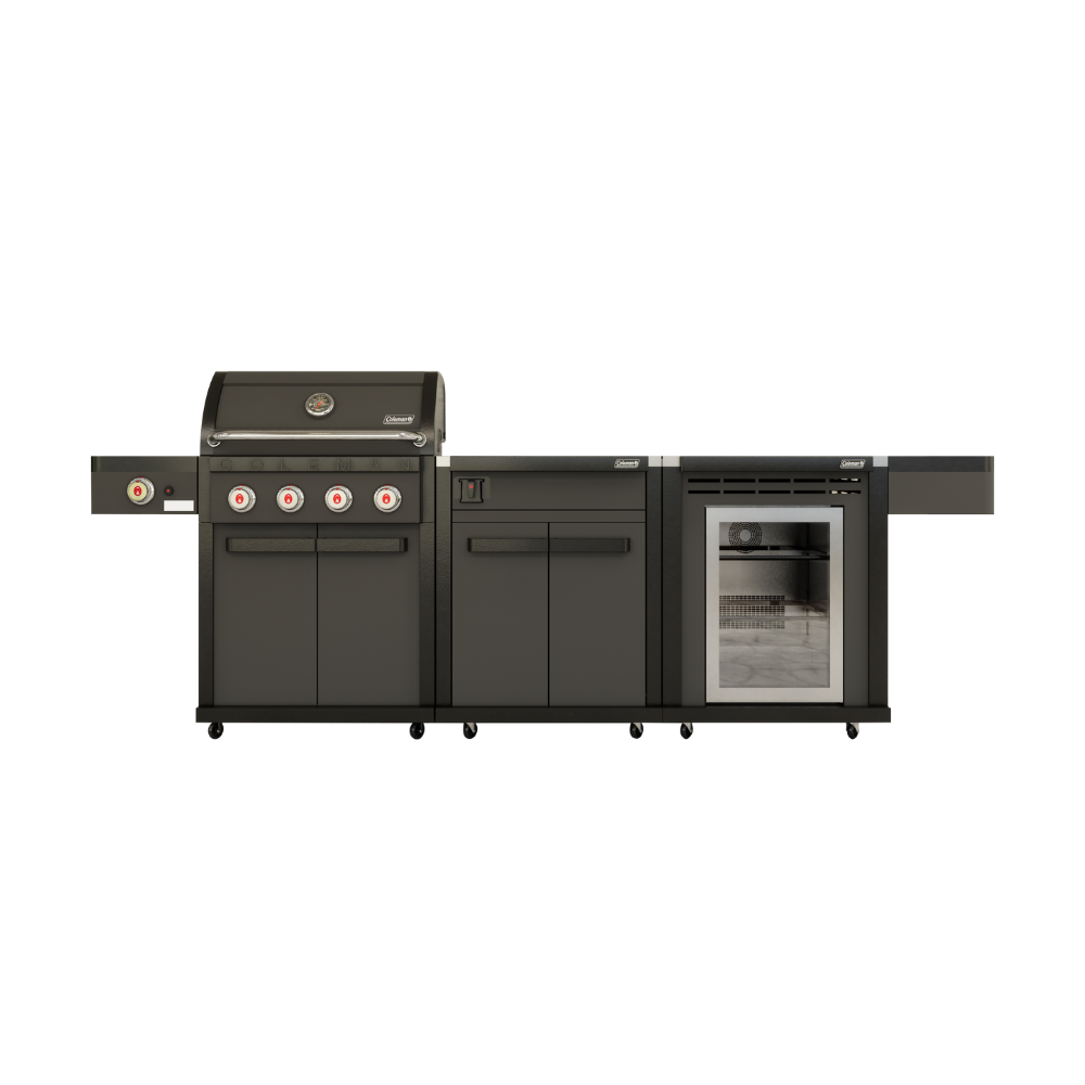 Coleman Revolution 4 Burner BBQ  With Cabinet And Fridge In Black Matte