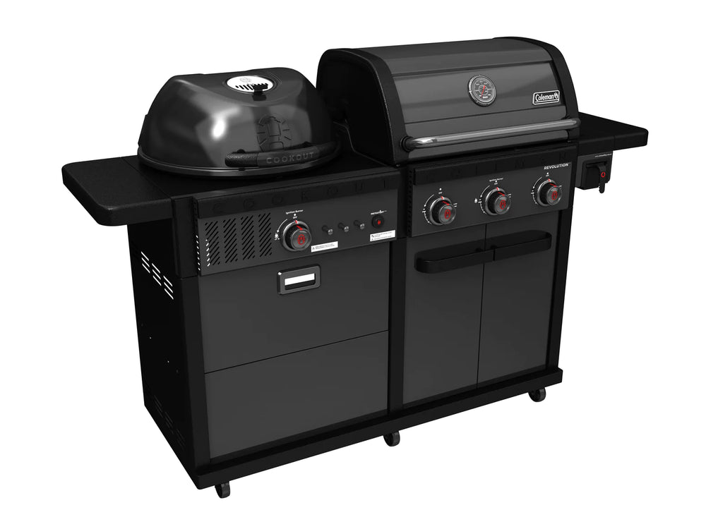 Coleman Revolution L Shape Outdoor Kitchen With Dual Fuel BBQ In Black Matte