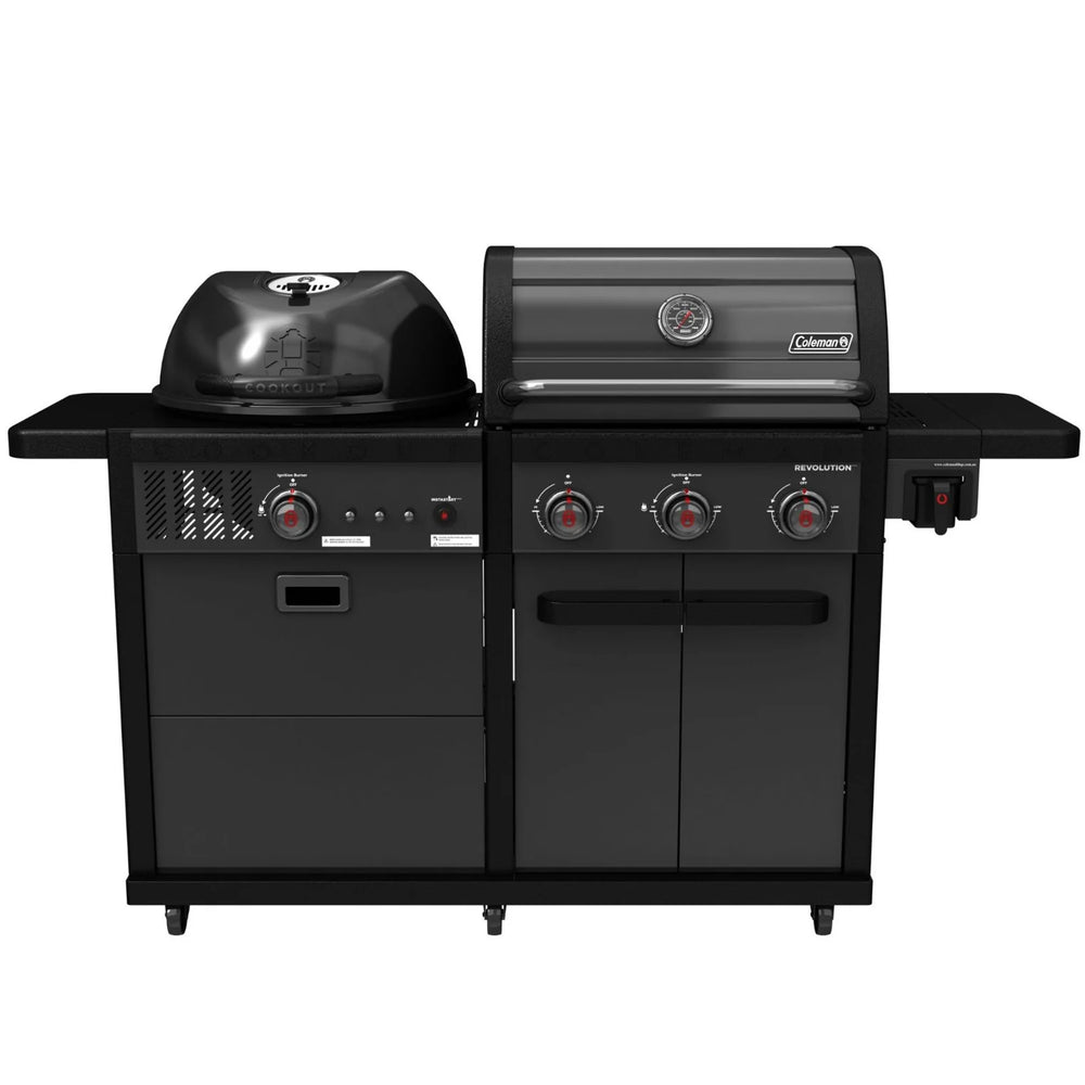 Coleman Revolution L Shape Outdoor Kitchen With Dual Fuel BBQ In Black Matte