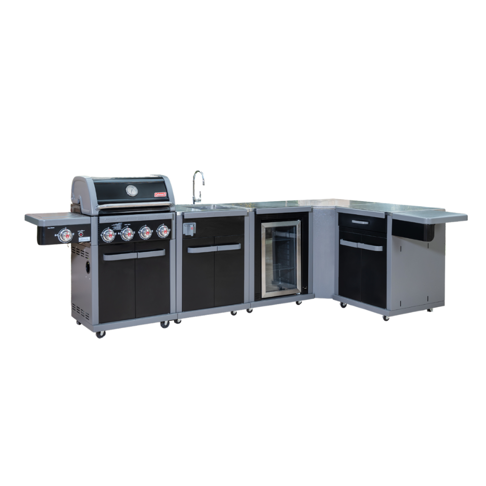 Coleman Revolution L-Shaped Kitchen With 4 Burner BBQ + Fridge & Sink