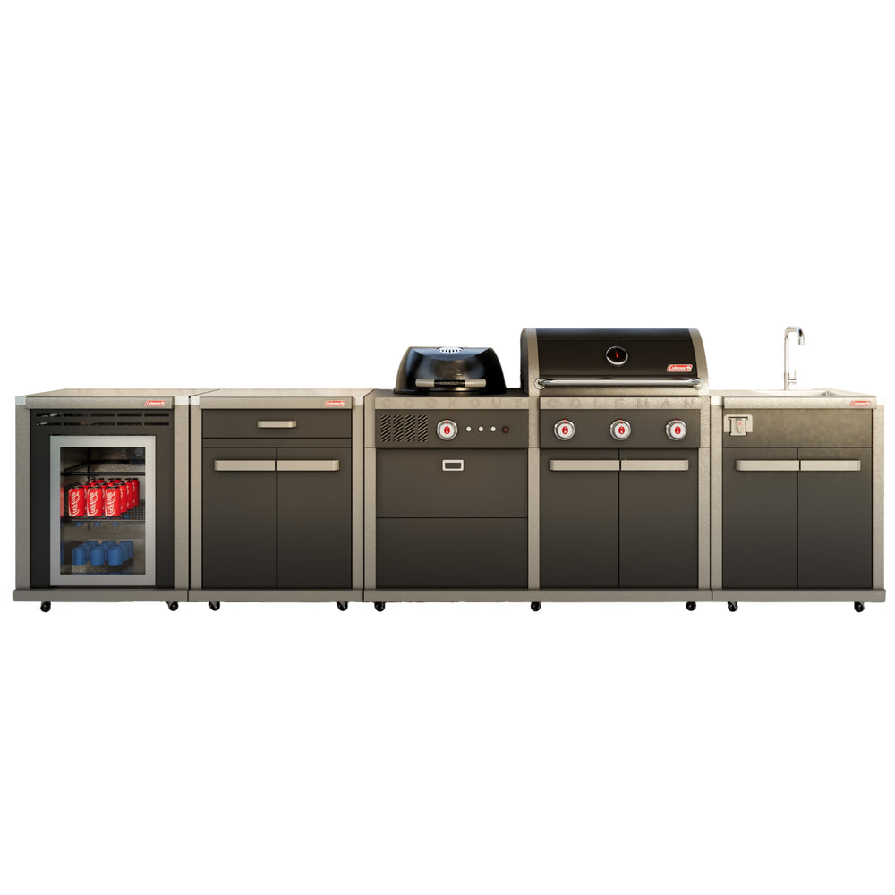 Coleman Revolution Dual Fuel BBQ Outdoor Kitchen With Dual Fuel BBQ In Black Gloss