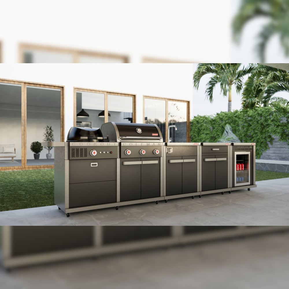 Coleman Revolution Dual Fuel BBQ Outdoor Kitchen With Dual Fuel BBQ In Black Gloss