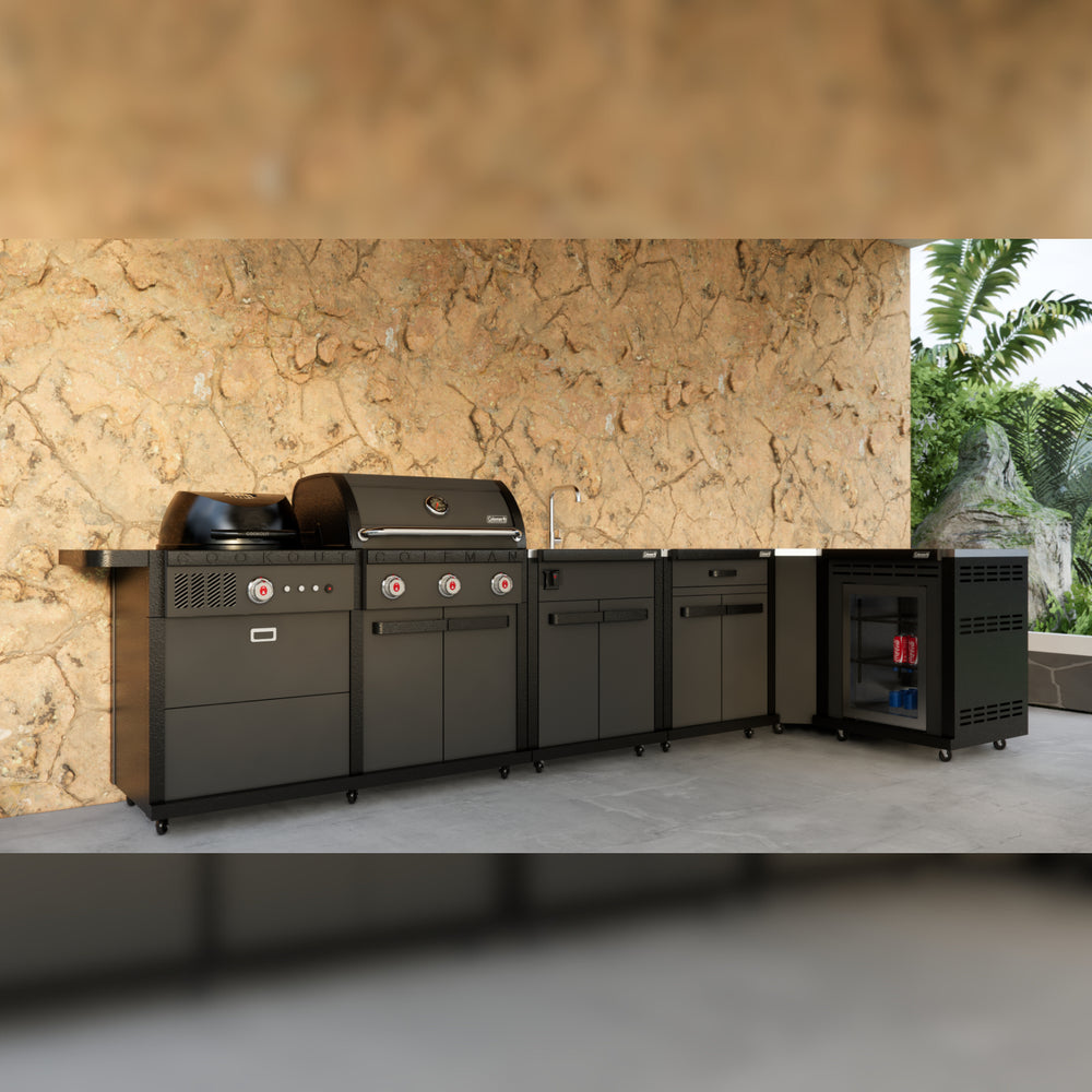 Coleman Revolution L Shape Outdoor Kitchen With Dual Fuel BBQ In Black Matte