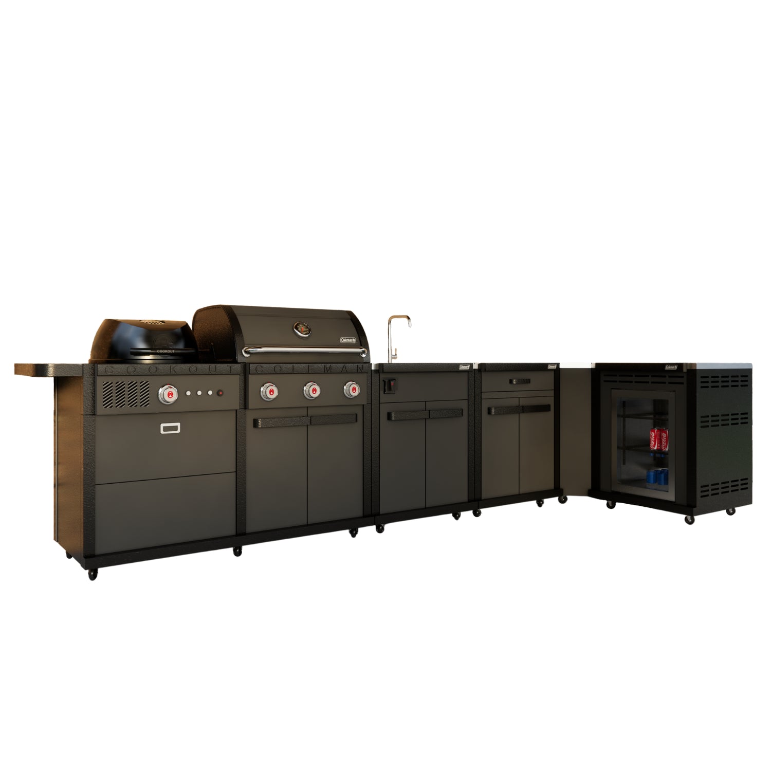 Coleman Revolution L Shape Outdoor Kitchen With Dual Fuel BBQ In Black ...