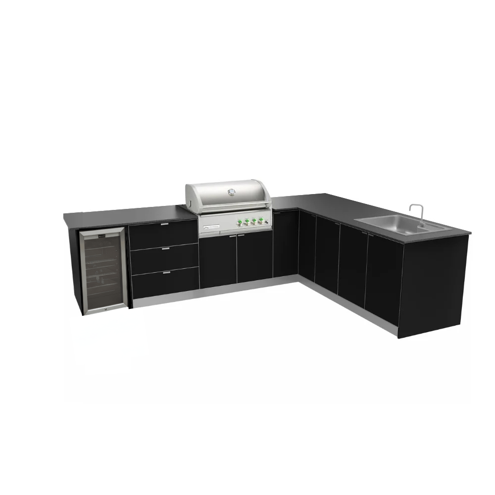 Grillhound L Shape Outdoor Kitchen With Crossray BBQ And Fridge - GCL3