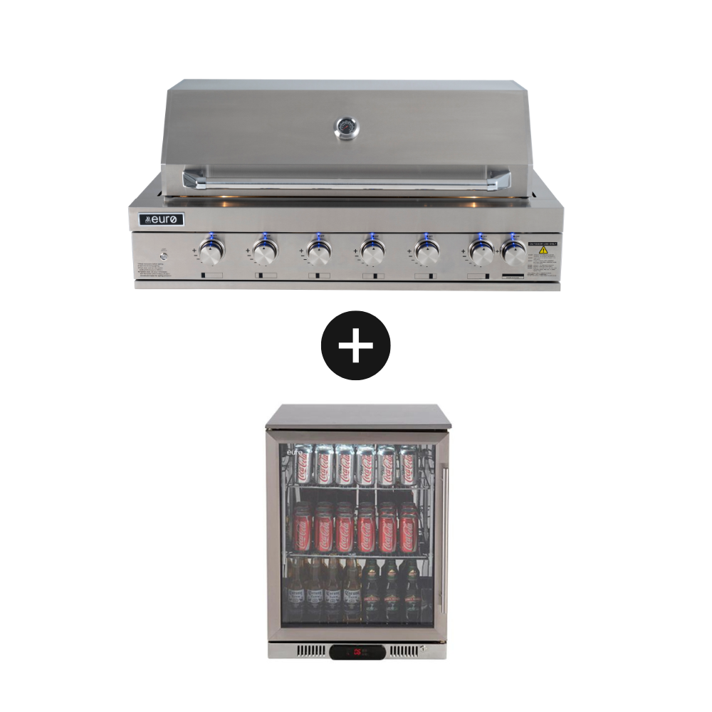 Euro Appliances 6 Burner Built In BBQ Silver+138L Silver Beverage Cooler-EAL1200RBQ+EA60WFSX2L