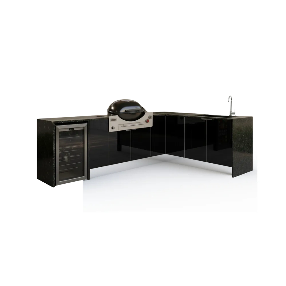 Grillhound L Shape Outdoor Kitchen to Suit Weber Family Q With Single Fridge - GLW3X2