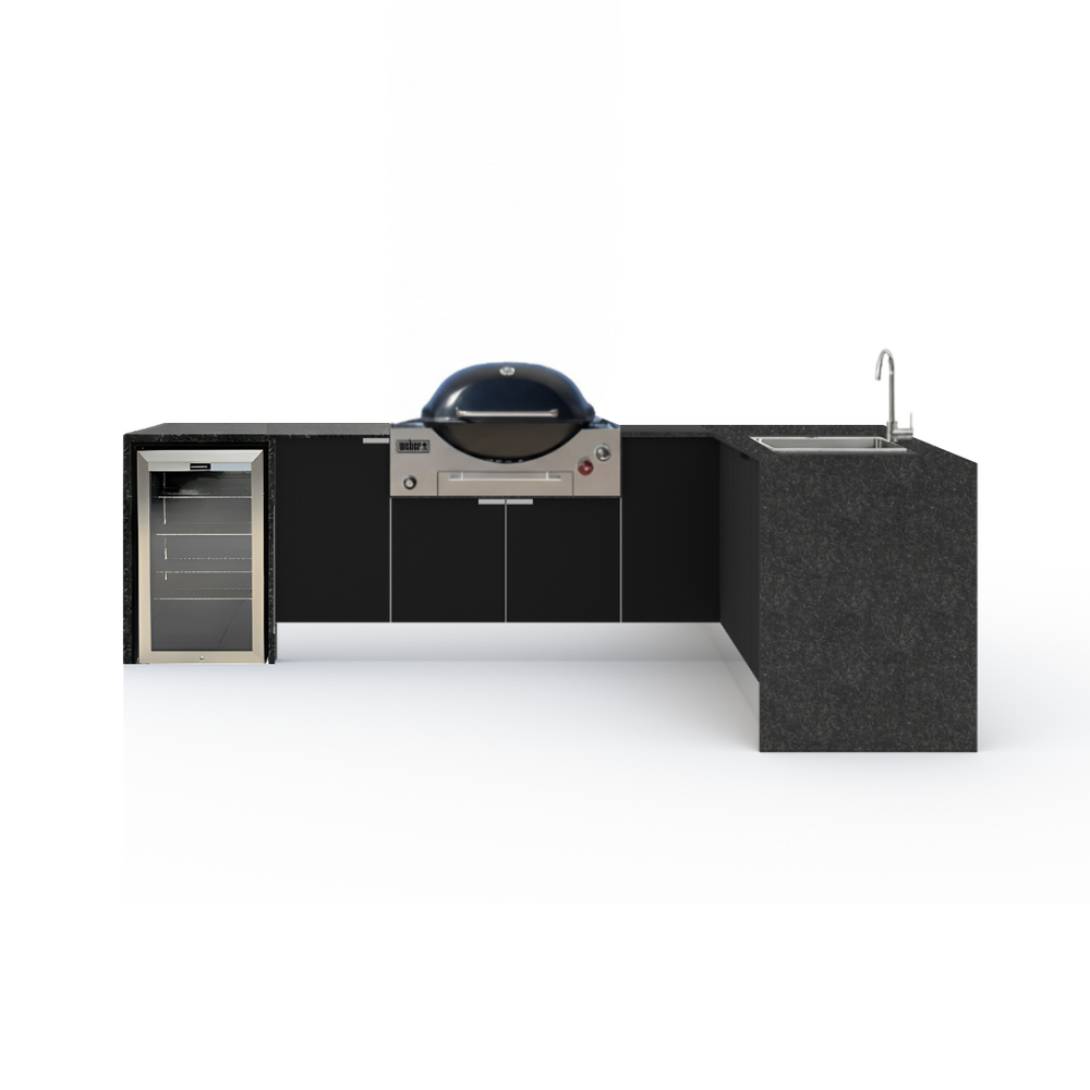 Grillhound L Shape Outdoor Kitchen to Suit Weber Family Q With Single Fridge - GLW3X2