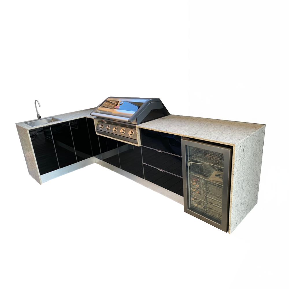 Grillhound L Shape Outdoor Kitchen With Beefeater BBQ And Fridge - GBL3X15