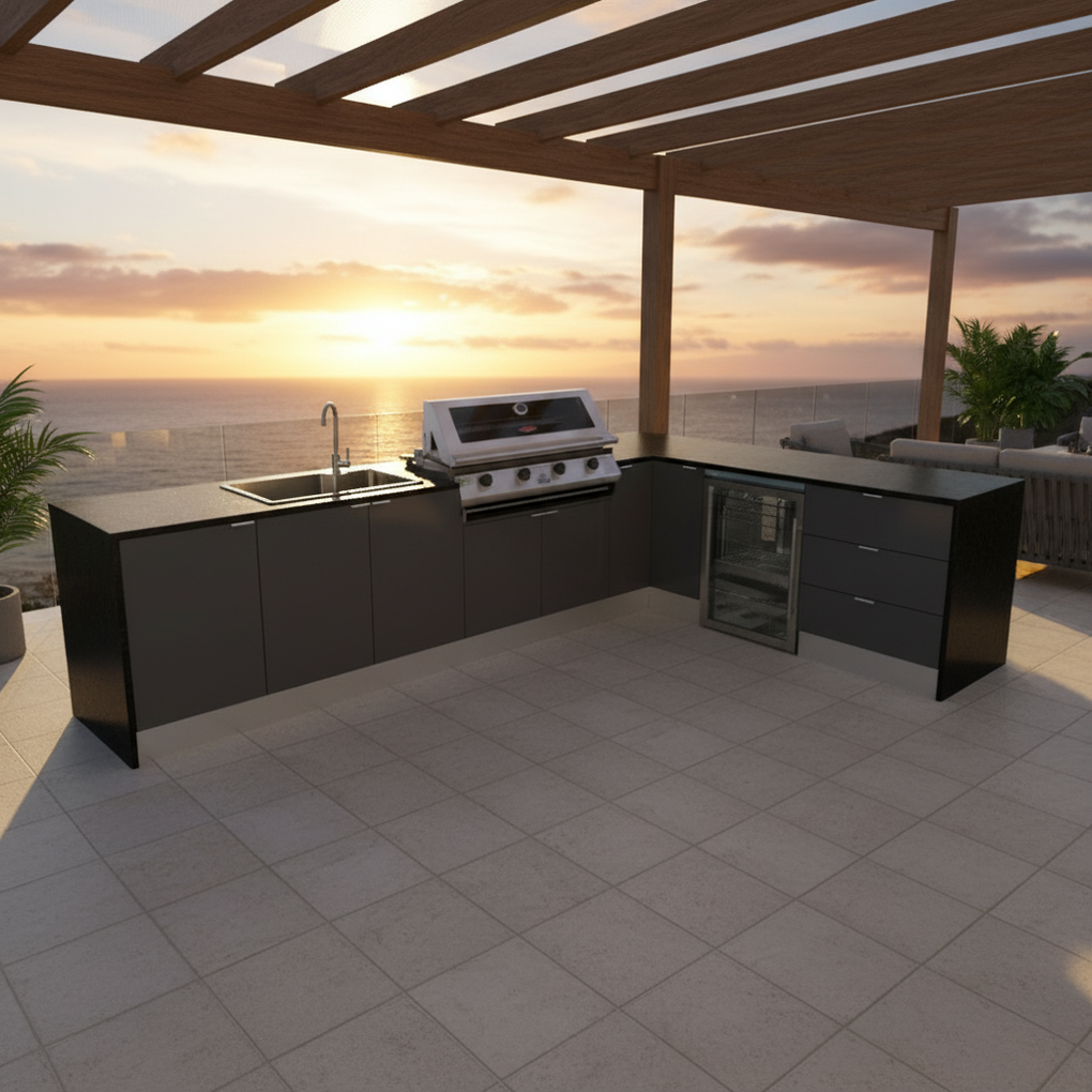 Grillhound L Shape Outdoor Kitchen With Beefeater BBQ And Fridge - GBL