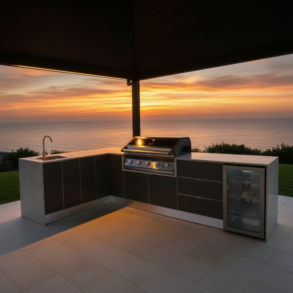 Grillhound L Shape Outdoor Kitchen With Beefeater BBQ And Fridge - GBL3X15