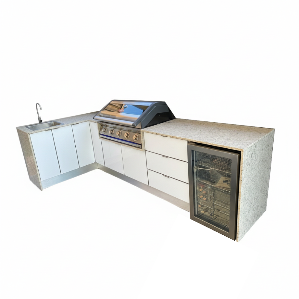 Grillhound L Shape Outdoor Kitchen With Beefeater BBQ And Fridge - GBL3X15