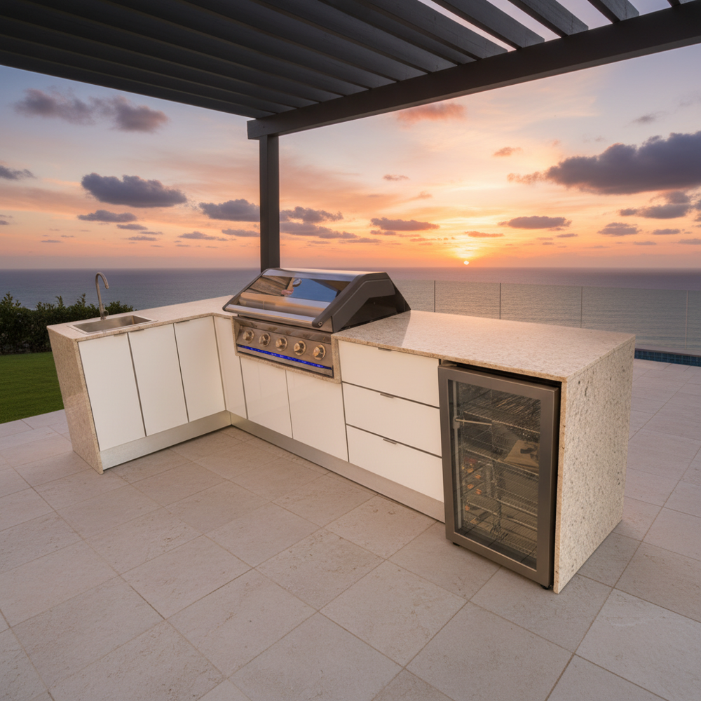 Grillhound L Shape Outdoor Kitchen With Beefeater BBQ And Fridge - GBL3X15