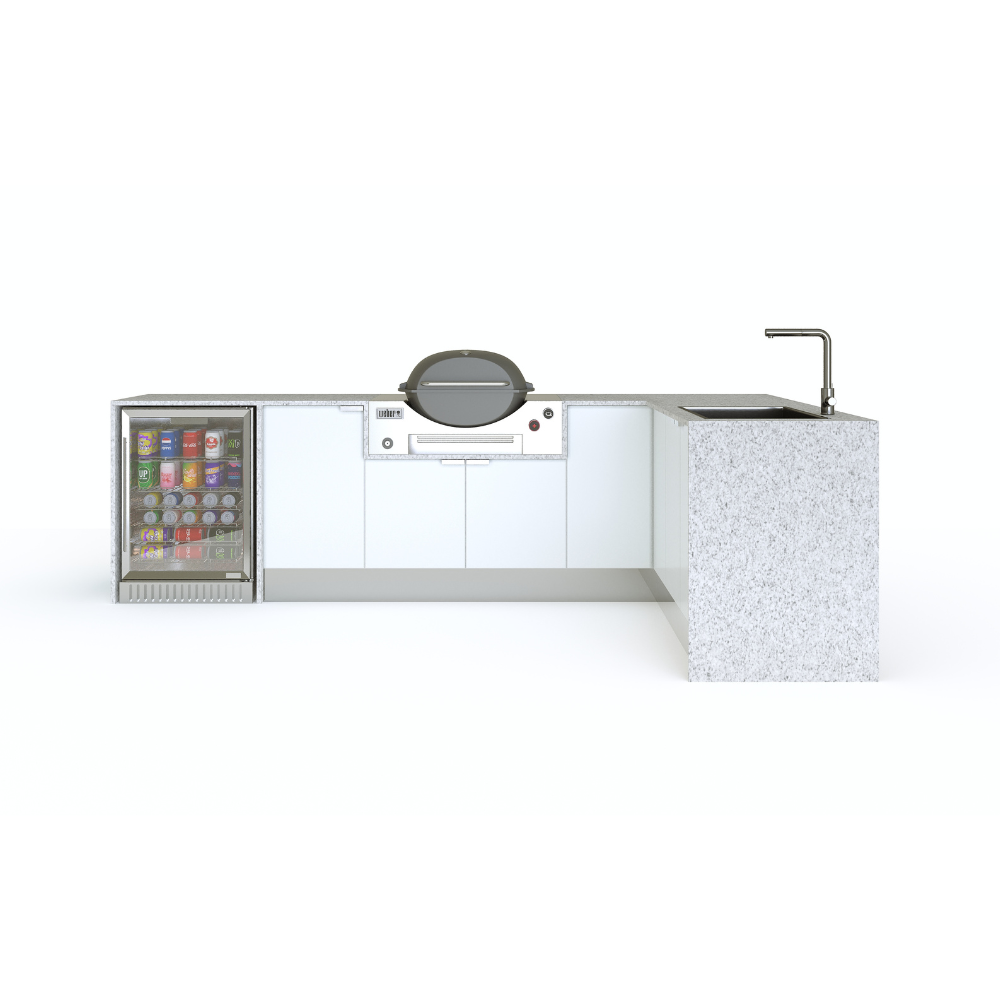 Grillhound L Shape Outdoor Kitchen to Suit Weber Family Q With Single Fridge - GLW3X2