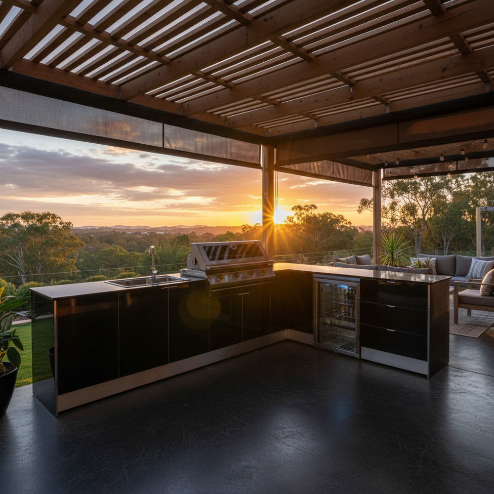 Grillhound L Shape Outdoor Kitchen With Beefeater BBQ And Fridge - GBL3X2