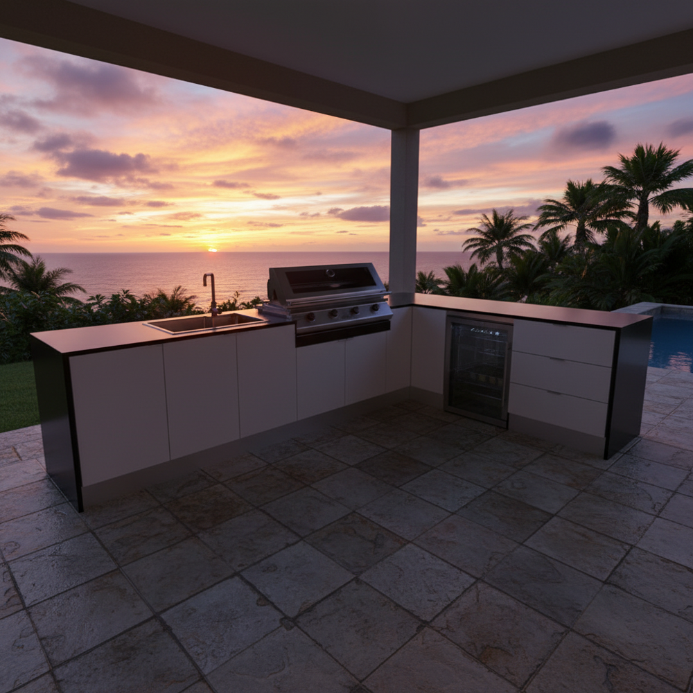 Grillhound L Shape Outdoor Kitchen With Beefeater BBQ And Fridge - GBL3X2