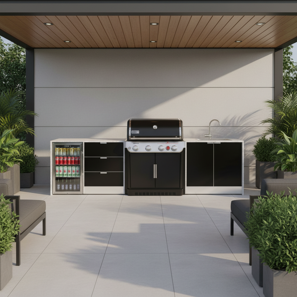 Grillhound Outdoor Kitchen To Suit Weber Genesis With Single Fridge & Sink - GWG326