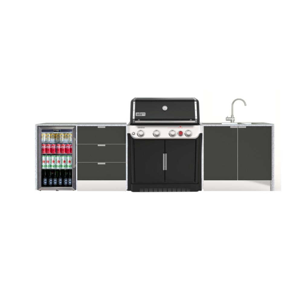 Grillhound Outdoor Kitchen To Suit Weber Genesis With Single Fridge & Sink - GWG326