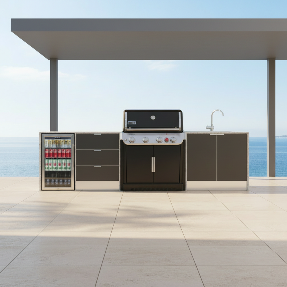 Grillhound Outdoor Kitchen To Suit Weber Genesis With Single Fridge & Sink - GWG326