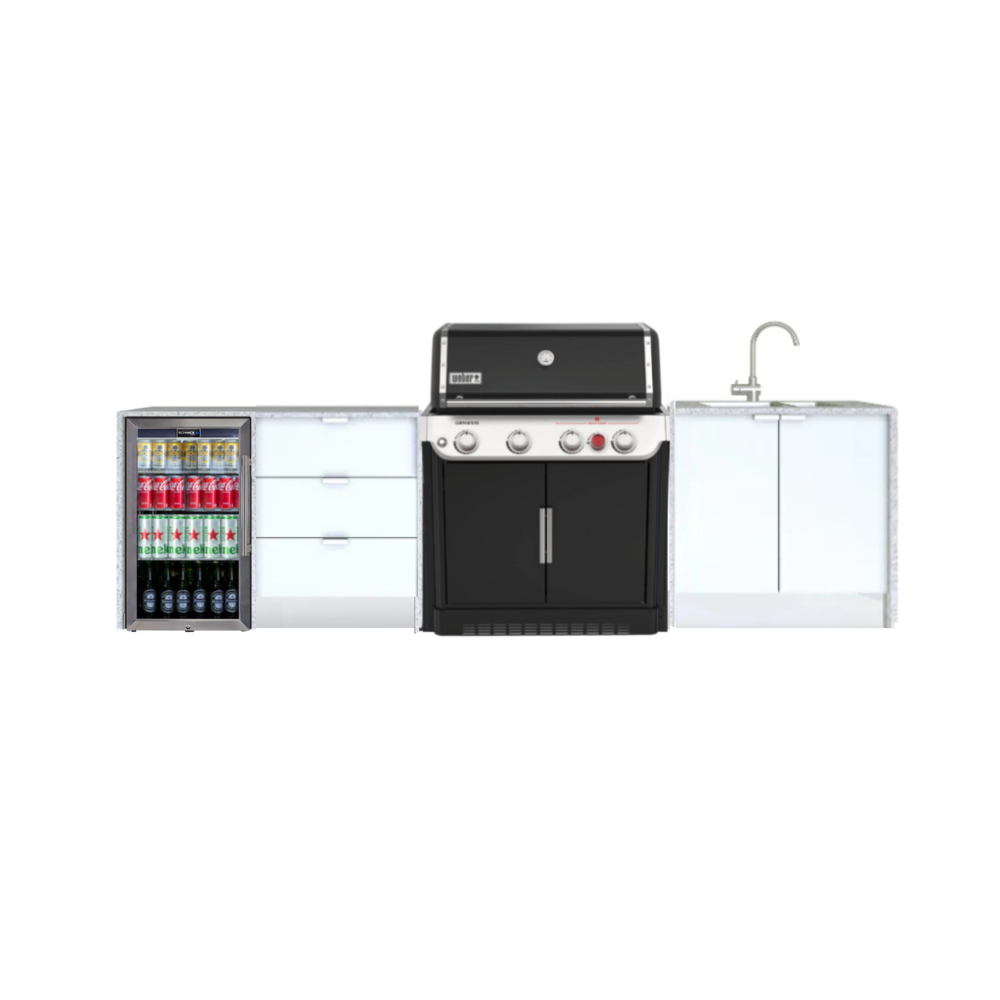 Grillhound Outdoor Kitchen To Suit Weber Genesis With Single Fridge & Sink - GWG326