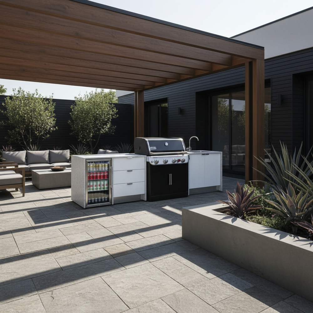 Grillhound Outdoor Kitchen To Suit Weber Genesis With Single Fridge & Sink - GWG326