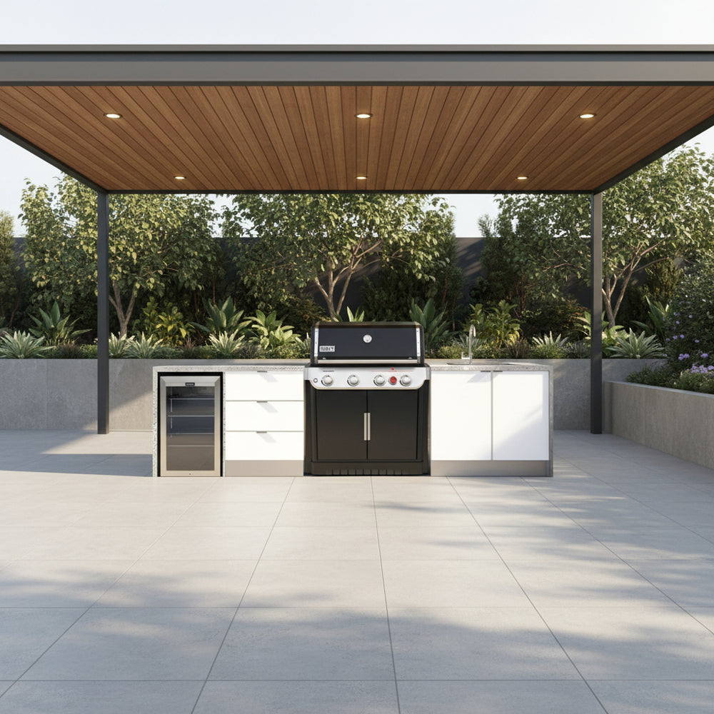 Grillhound Outdoor Kitchen To Suit Weber Genesis With Single Fridge & Sink - GWG326