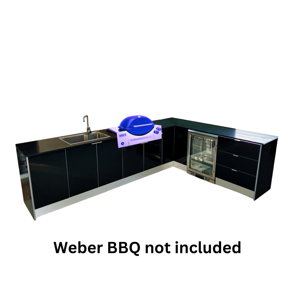 L Shaped Outdoor Kitchen Package To Suit Weber Family Q With Fridge & Sink #2