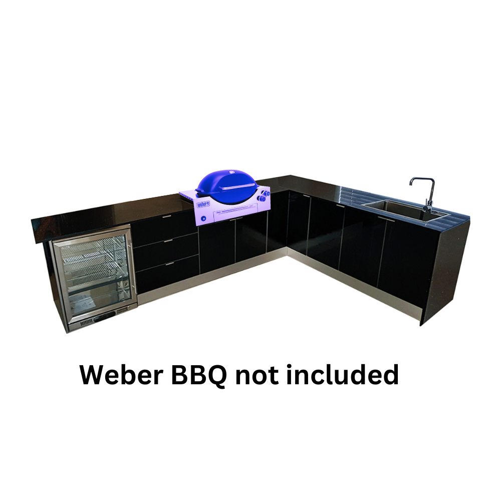 Grillhound L Shaped Kitchen Package To Suit Weber Family Q With Fridge & Sink