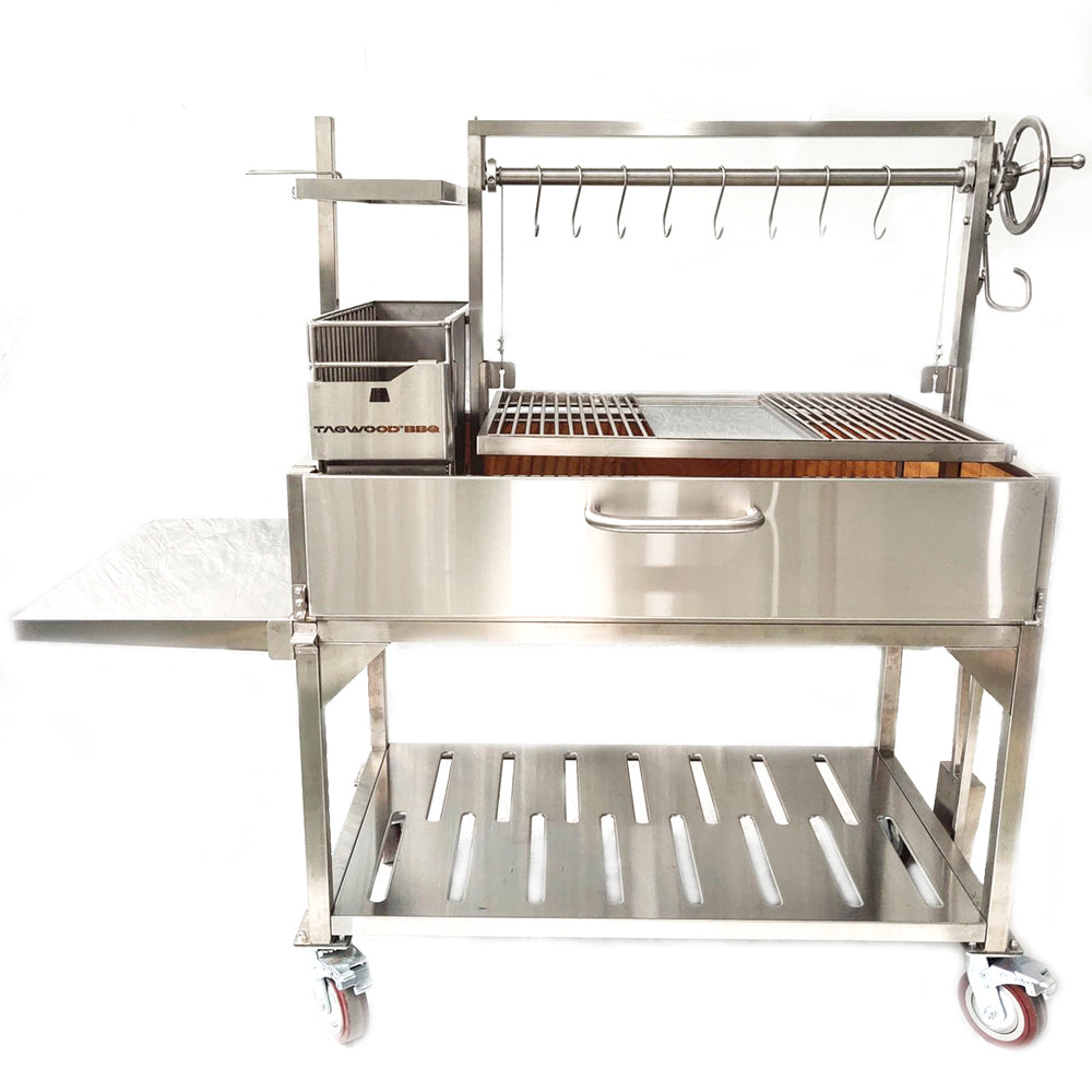 Tagwood Argentine parrilla grill stainless steel front with white background 